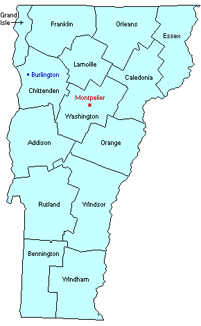 Vermont County Outline Map.