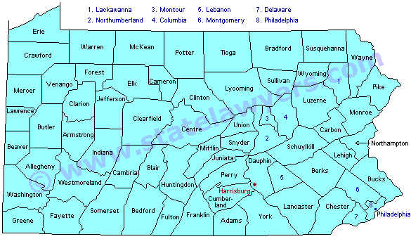 Pennsylvania County Outline Map.